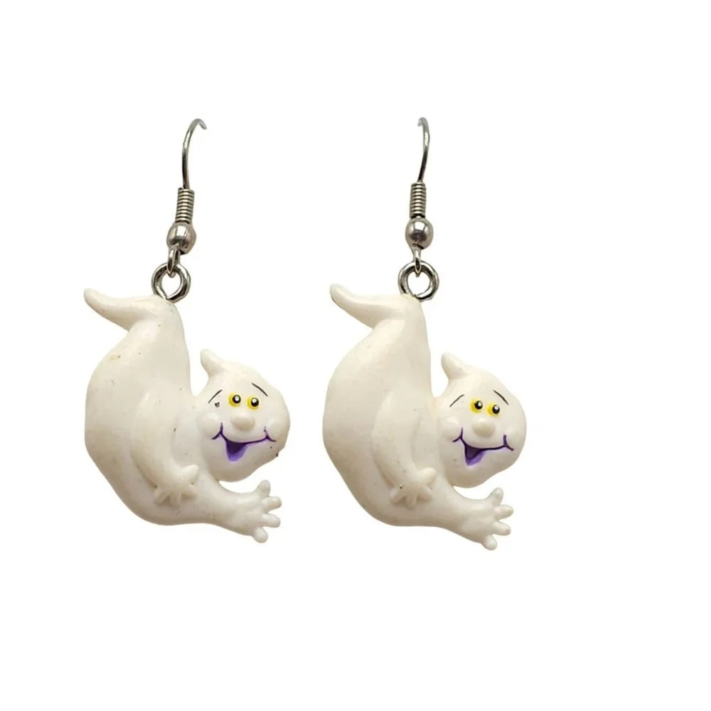 Hallmark CDS Ghost Halloween Dangle Drop Earrings Hook Closure Vintage